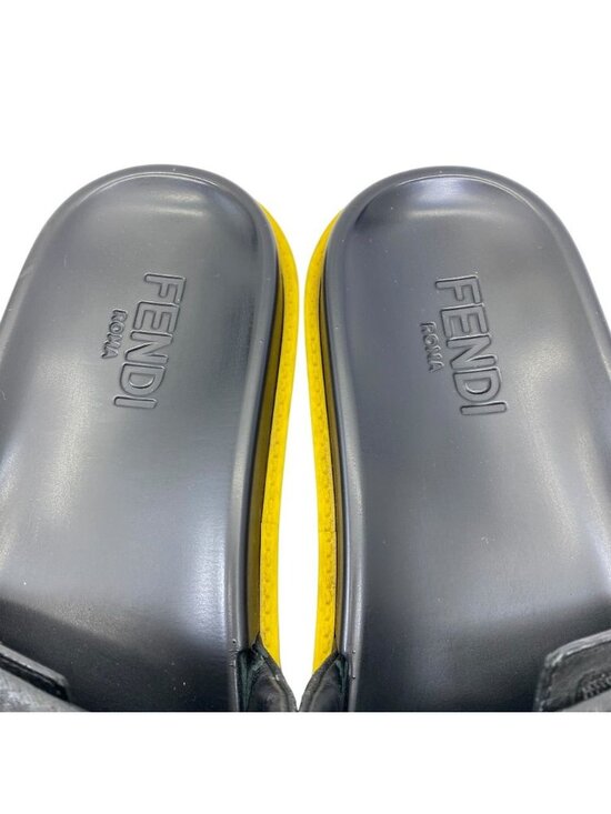 Fendi Monster Star Bag Bugs Slide Sandals Leather Black Yellow High Quality